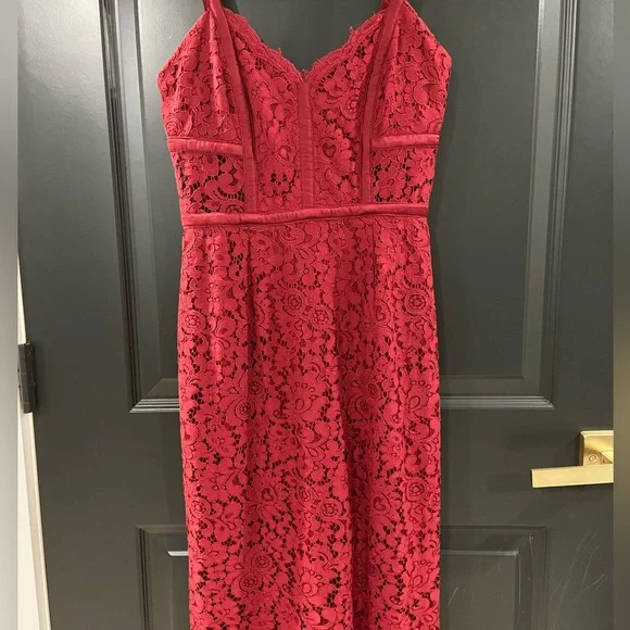 red lace dress express Empress High Neck Open Back Lace Dress Red
